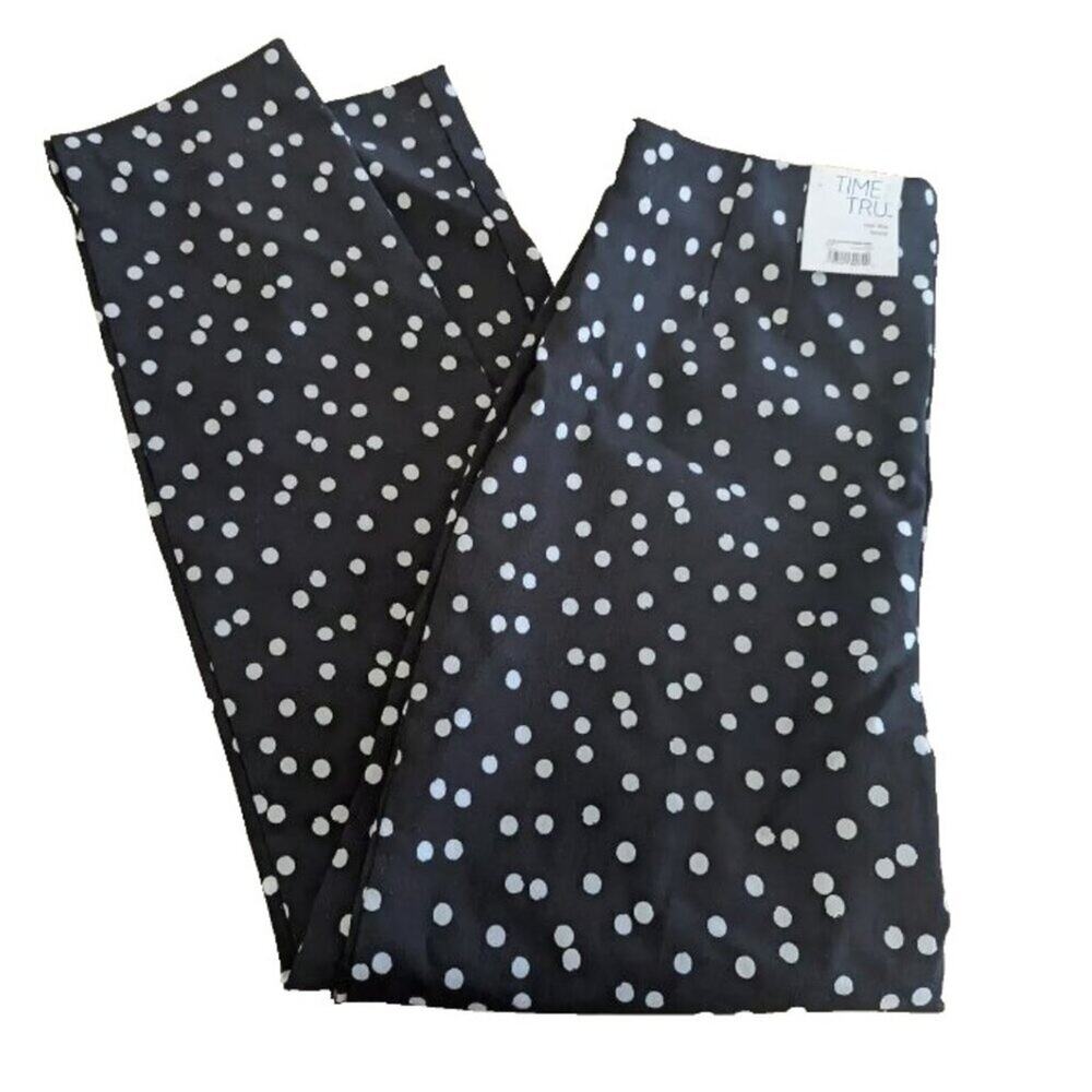 NWT Time And Tru Women Pants Size 6 Black Polka Dot High Rise